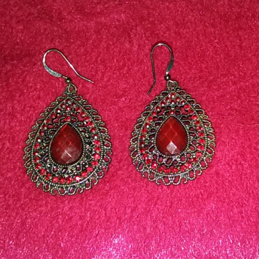 Red faux ruby drop earrings